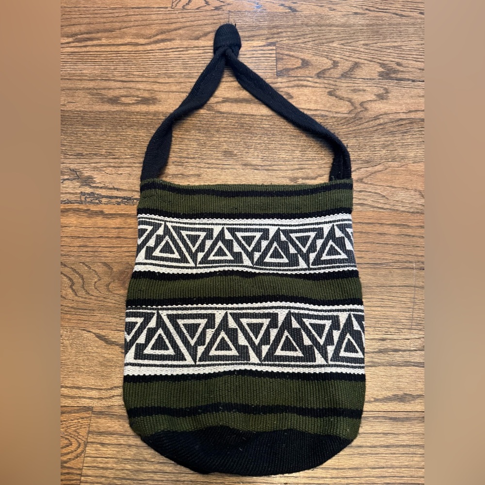 Geometric Patterned Tote Bag in Black and Green, Made in Columbia